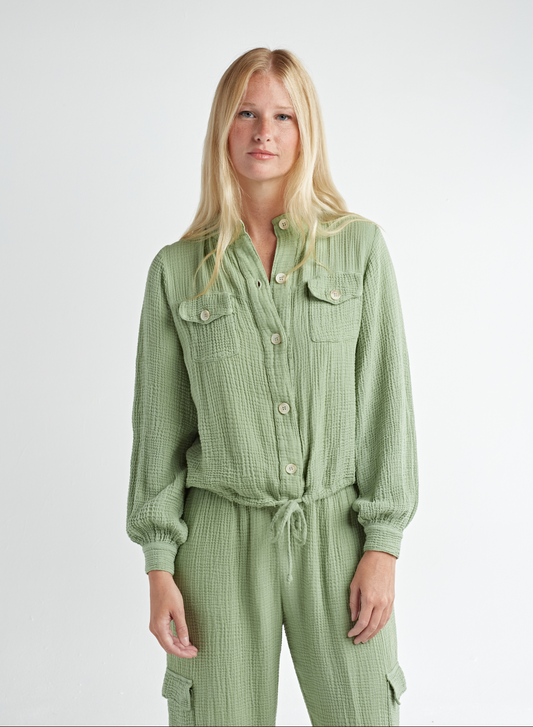 GAUZE L/S BUTTON UP TIE BOTTOM TOP