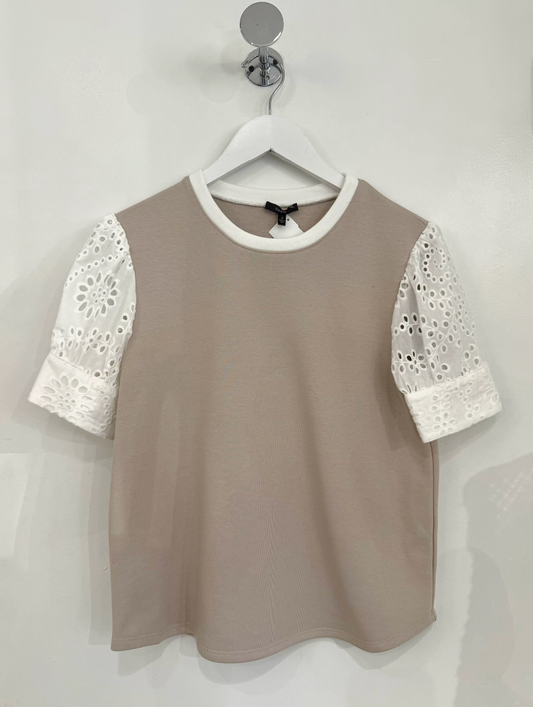 ROMINA SHORT SLEEVE COTTON TOP WITH LACE SLEEVE