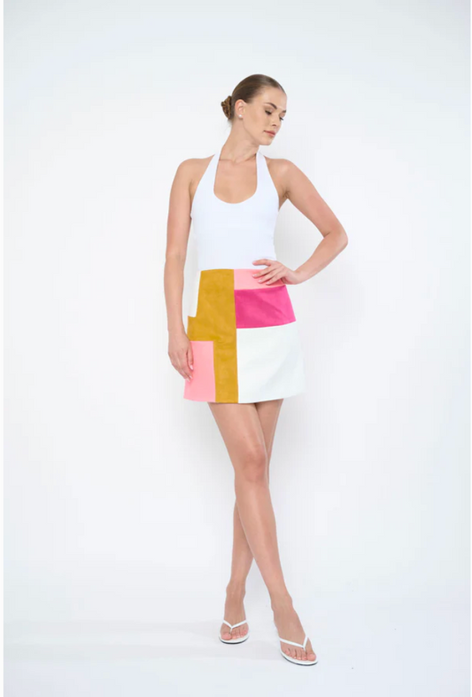 DIXIE SKIRT COLORBLOCK FAUX SUEDE