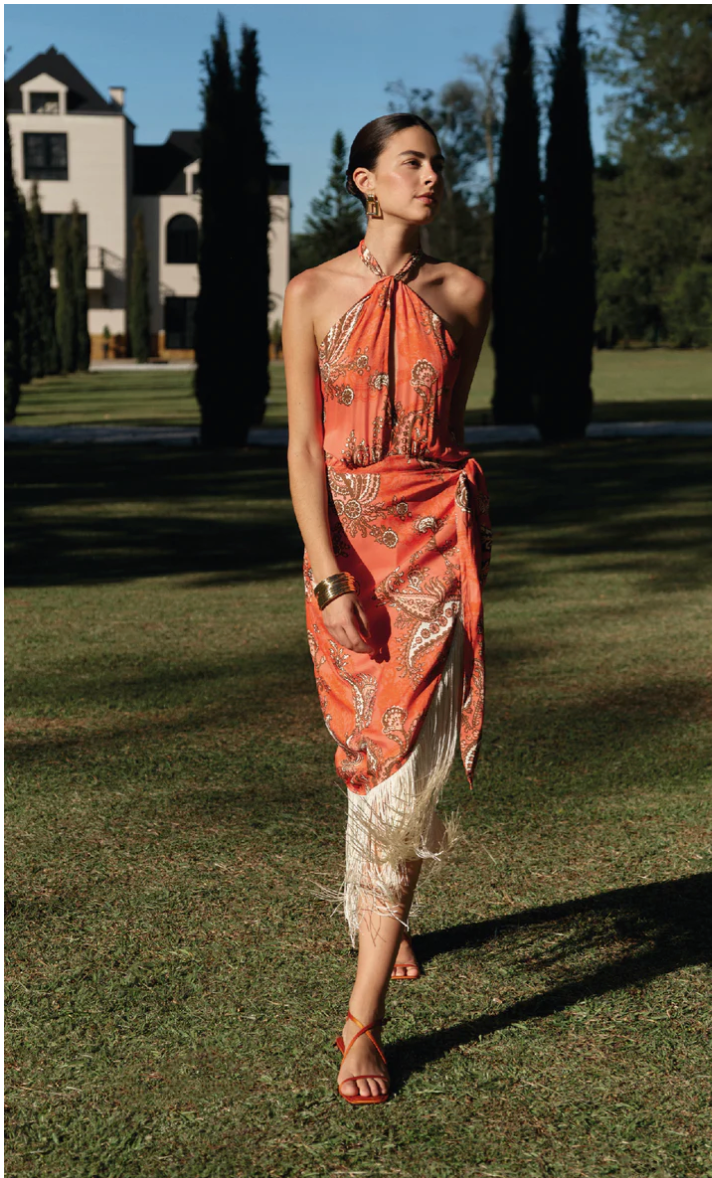 NEELAM HALTER DRESS WITH FRINGE