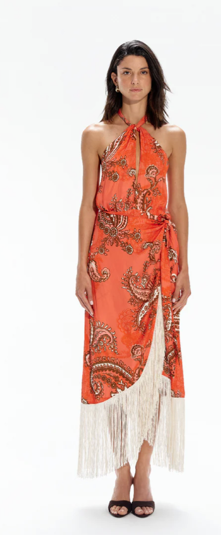 NEELAM HALTER DRESS WITH FRINGE