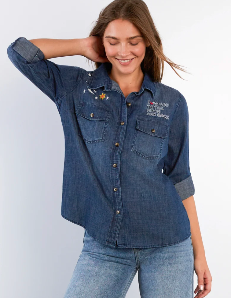 TO THE MOON DENIM TOP