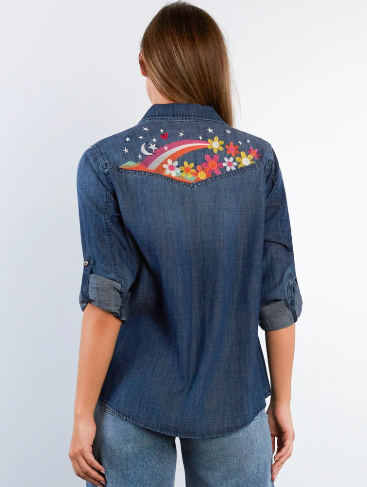 TO THE MOON DENIM TOP