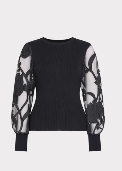 ETTA COMBO SWEATER WITH LACE SLEEVE