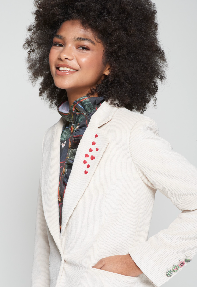 ECRU CORDUROY BLAZER EQUESTRIAN EMBROIDERY