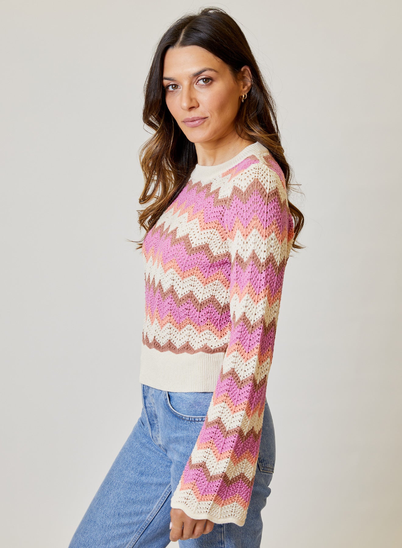 CHEVRON FLARE LONG SLEEVE SWEATER