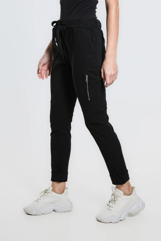 BLACK SIDE ZIPPER PANT