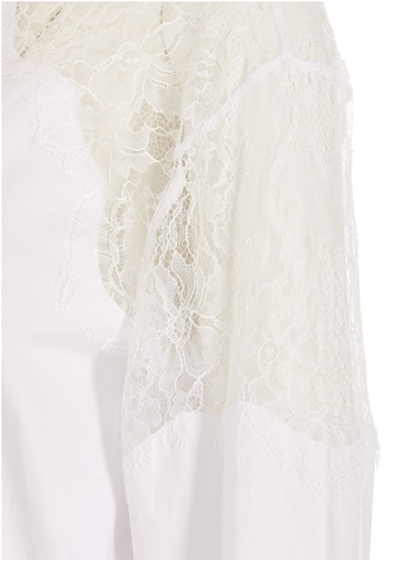 PINKO CLOTILDE LACE DETAIL ON SHOULDER COTTON BLOUSE