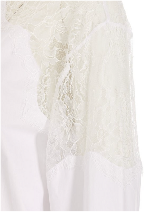 PINKO CLOTILDE LACE DETAIL ON SHOULDER COTTON BLOUSE