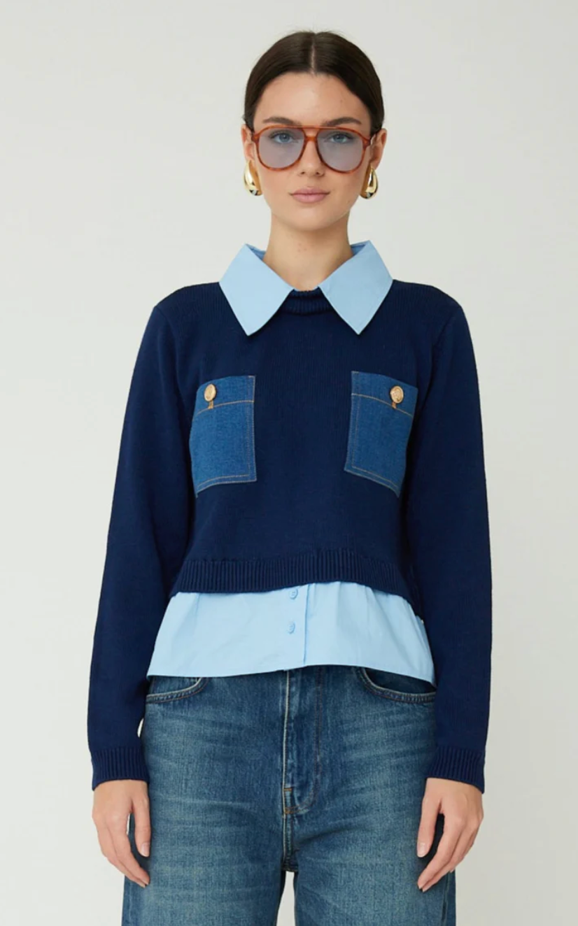 LEILA SWEATER WITH GOLD BUTTON