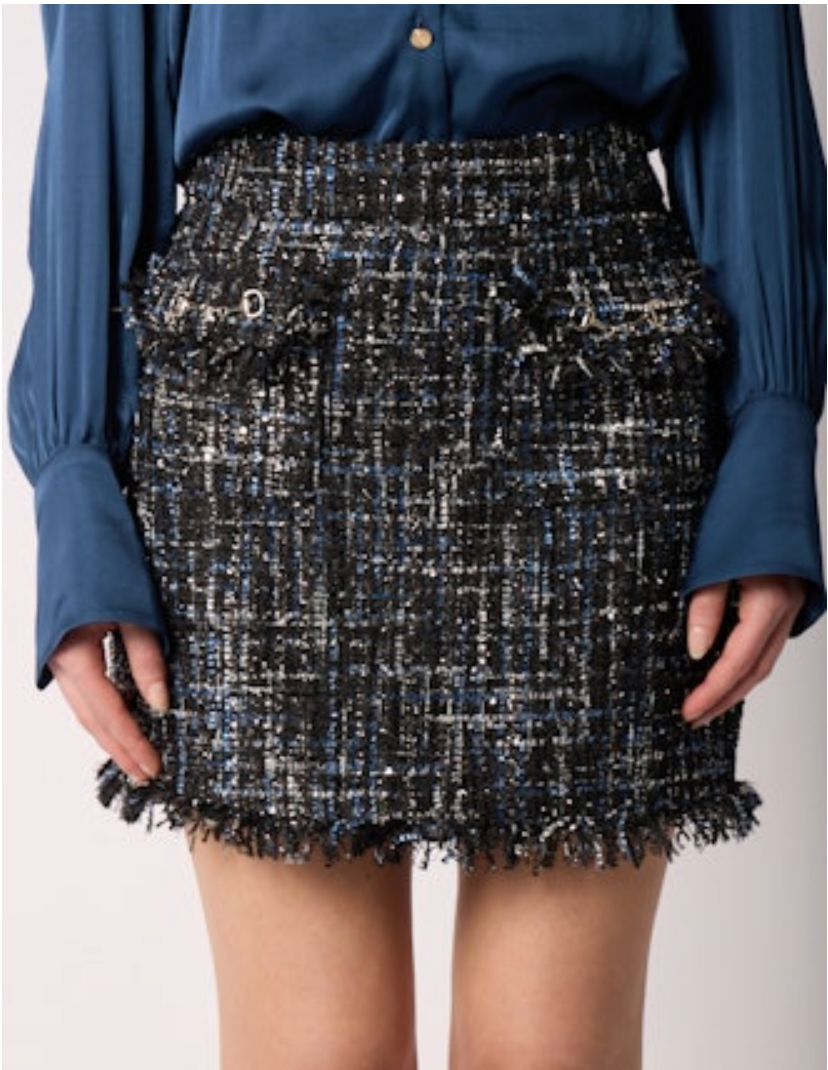 TWEED SKIRT WITH FRINGE