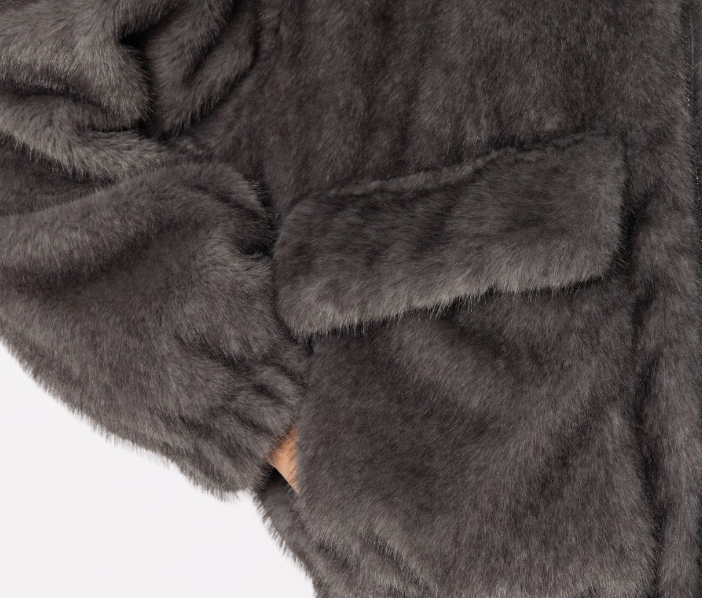 FAUX RABBIT BOMBER WITH HOOD