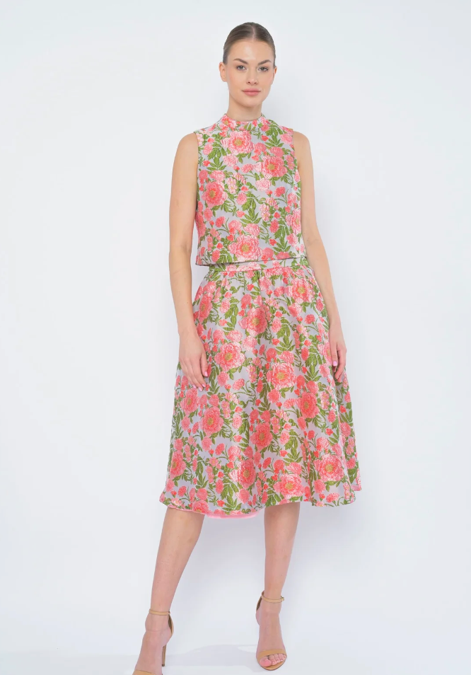 FLORAL BROCADE MIDI TULIP SKIRT