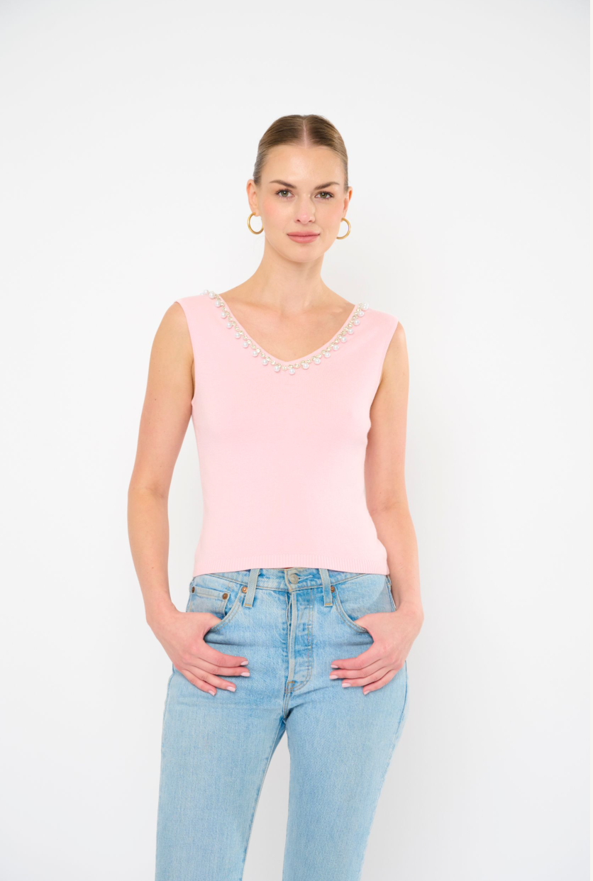 GEORGIA KNIT SLEEVELESS TOP WITH CRYSTAL TRIM