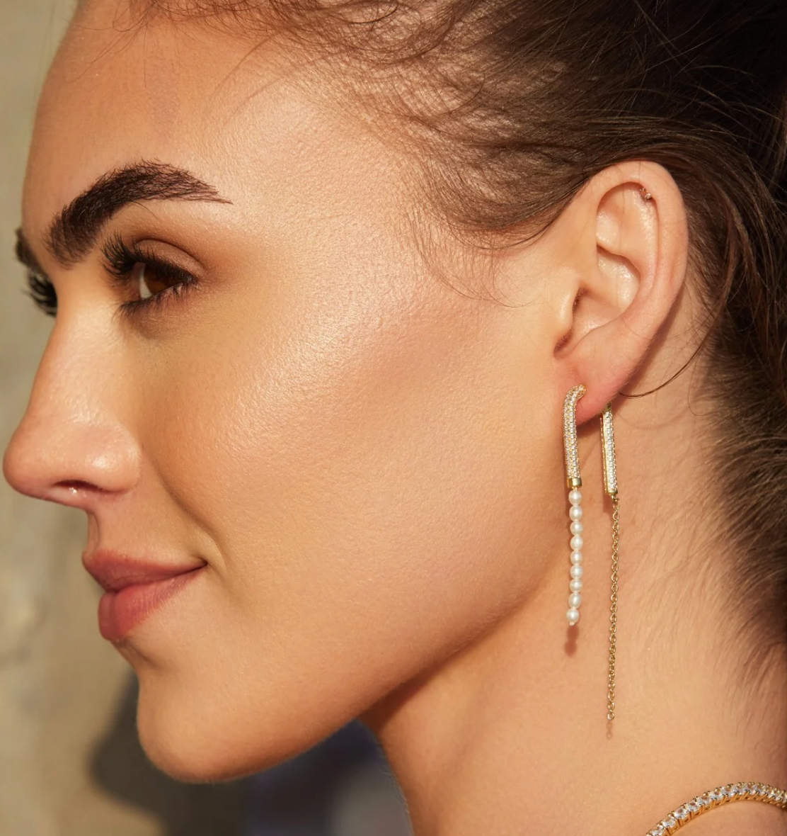 PAVE WATERFALL EARRINGS PEARL & CZ