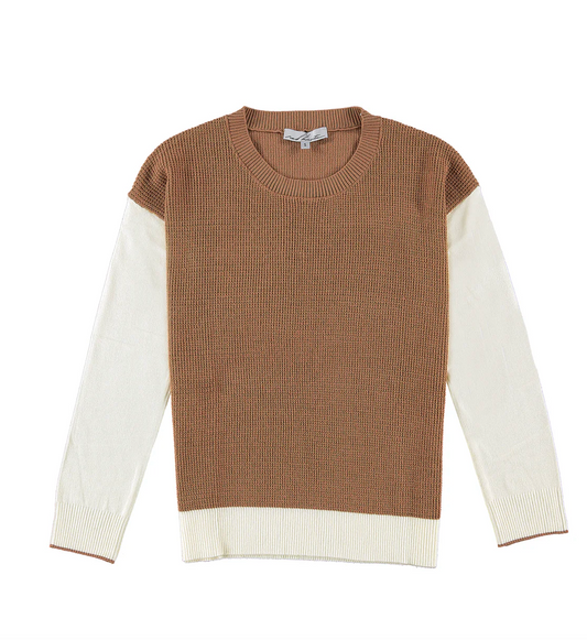 LONG SLEEVE TWO TONE CREW NECT COTTON SWEATER