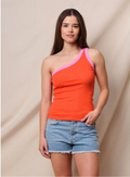ONE SHOULDER TANK WITH PINK TRIM
