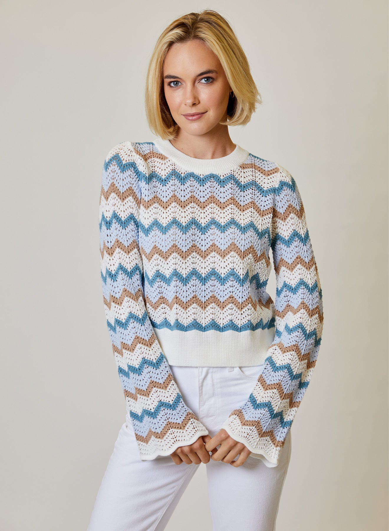 CHEVRON FLARE LONG SLEEVE SWEATER