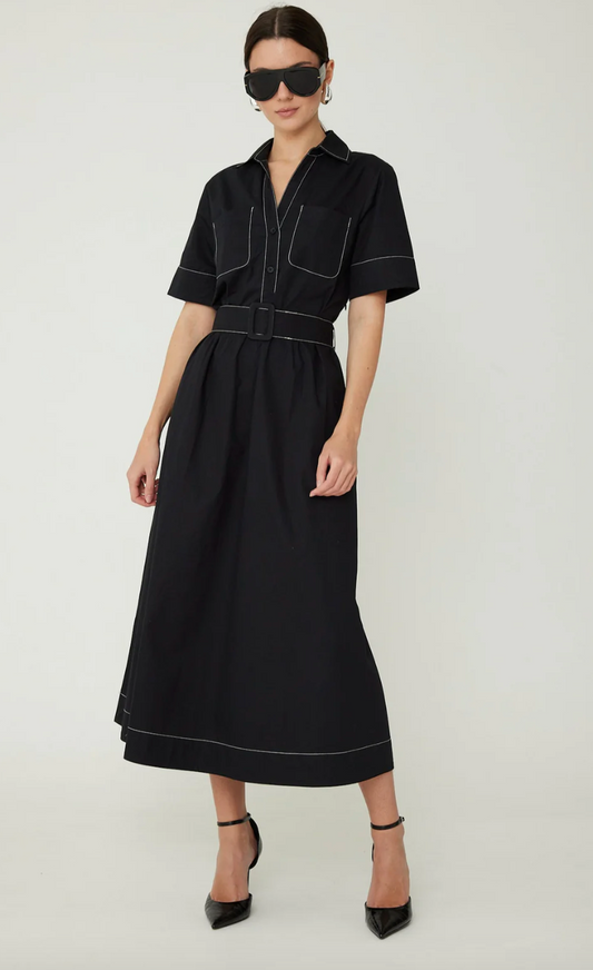 THE CARMEN SS CLASSIC SHIRT DRESS WITH BELTED WAIST AND TOPSTITCHING DETAIL