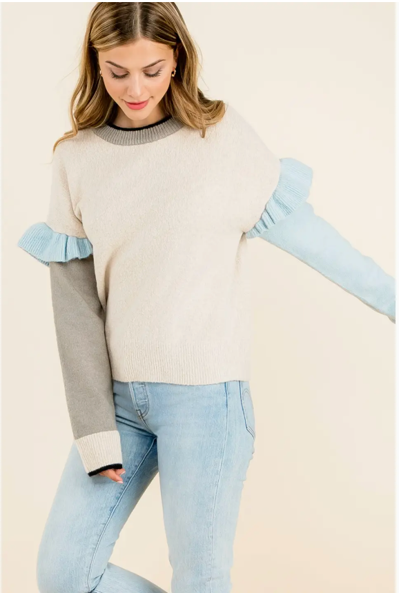RUFFLE COLORBLOCK SWEATER