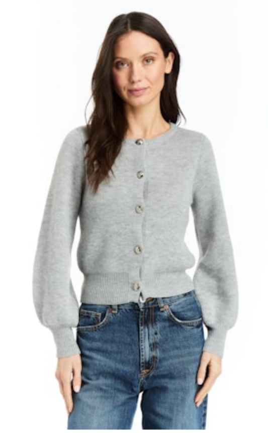 MOYLIE CARDIGAN WITH SILVER BUTTONS AND PUFF SLEEVE