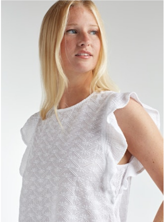 EYELET FLUTTER SLEEVE TOP