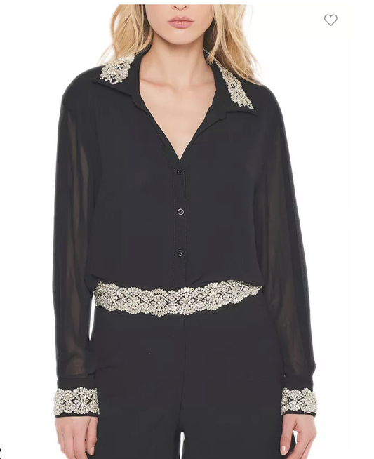 SHEER SLEEVE CRYSTAL BLOUSE