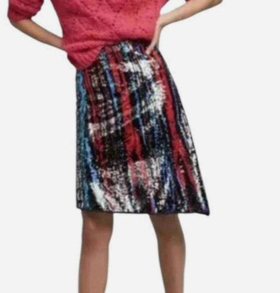 ASYMETRICAL HEM SEQUIN SKIRT M