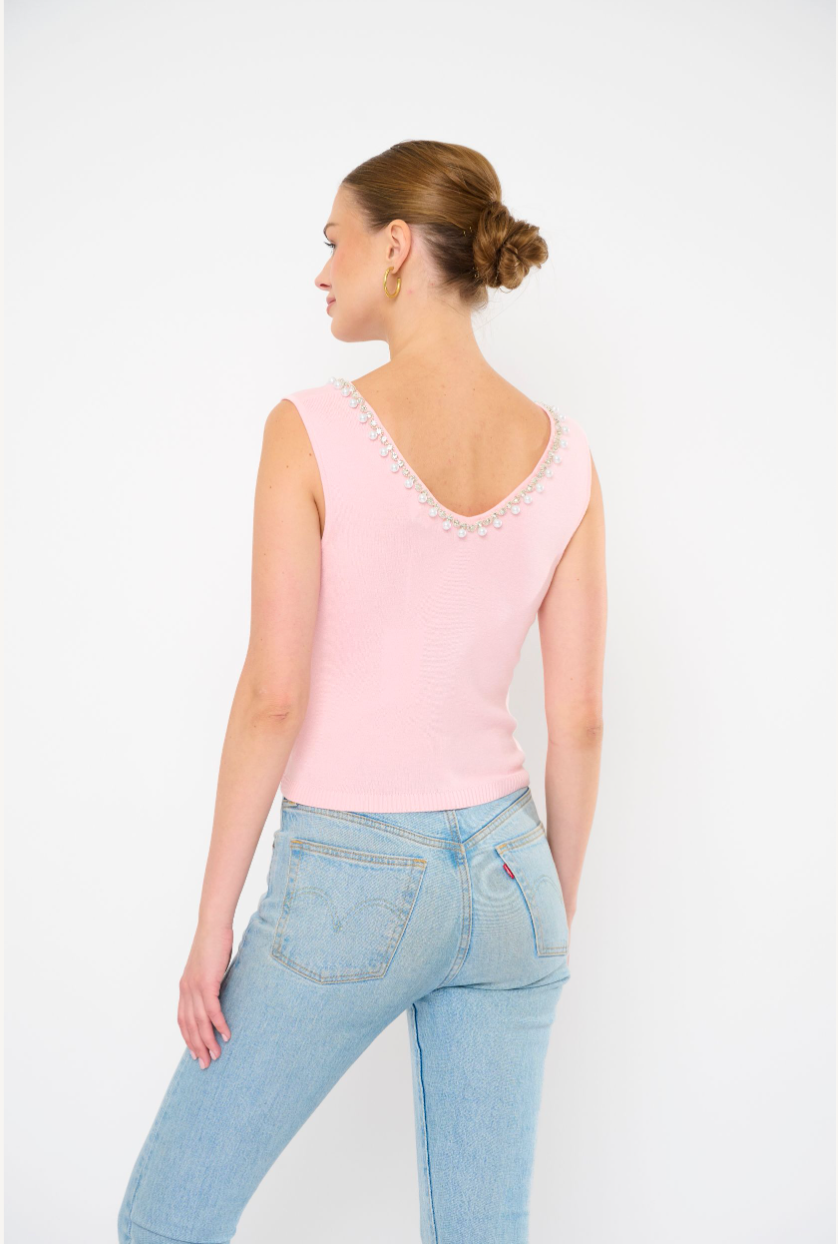 GEORGIA KNIT SLEEVELESS TOP WITH CRYSTAL TRIM