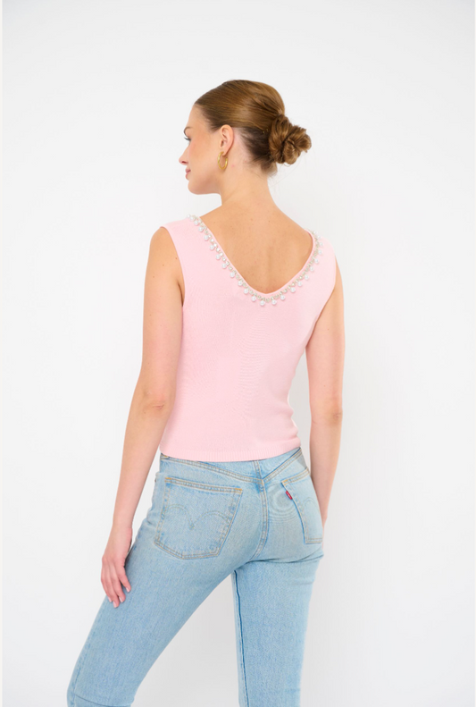 GEORGIA KNIT SLEEVELESS TOP WITH CRYSTAL TRIM