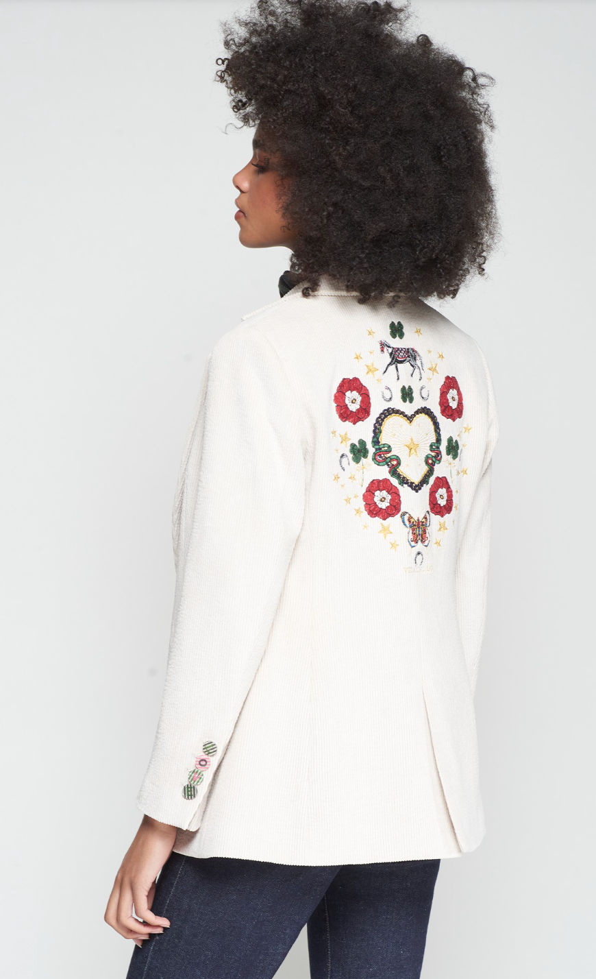 ECRU CORDUROY BLAZER EQUESTRIAN EMBROIDERY