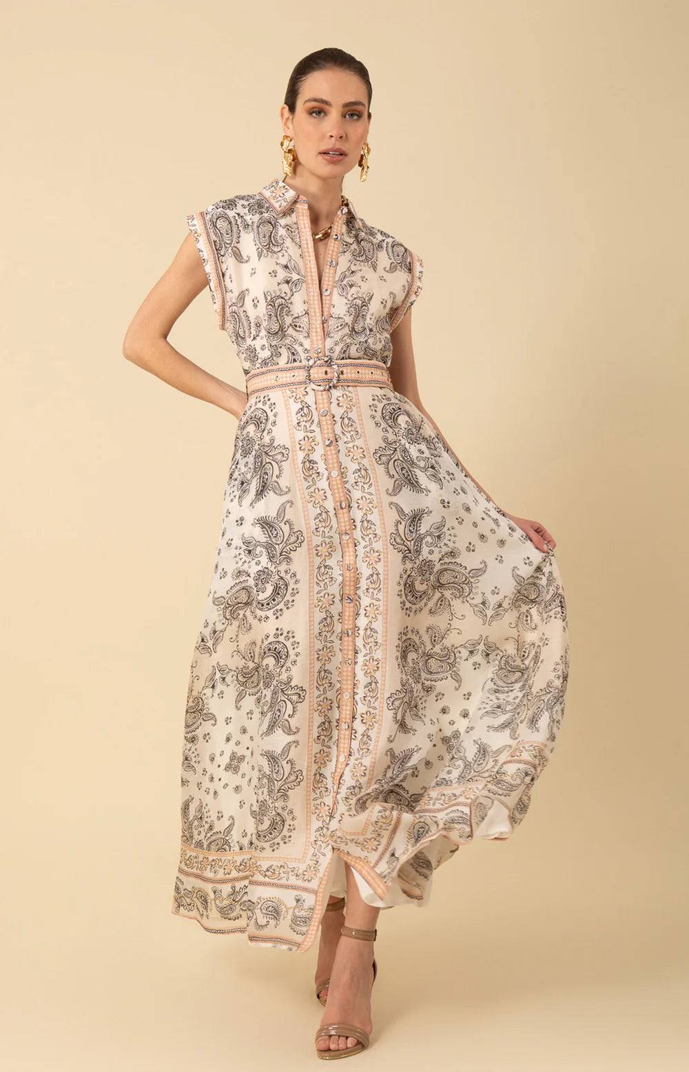 HOLLAND ORGANZA BELTED MAXI DRESS